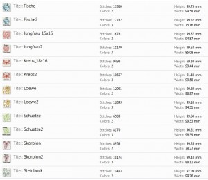 Stickserie - Zodiac Sternzeichenmotive Vollstick